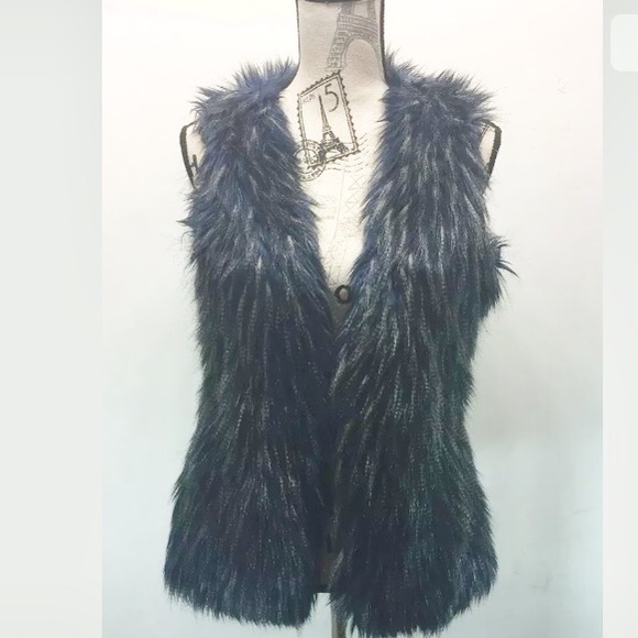 David Bitton Faux Fur Vest Navy/ Gray Small - Picture 2 of 7